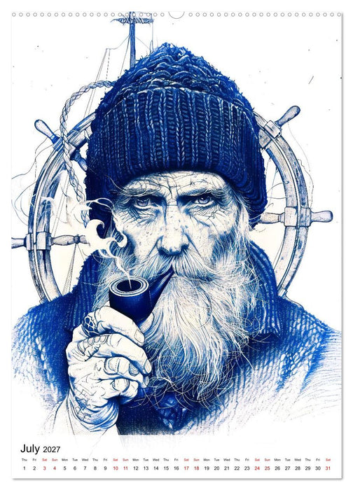 Salt in Their Veins - Illustrated portraits of seafarers and coastal life (CALVENDO Premium-Calendar 2027)