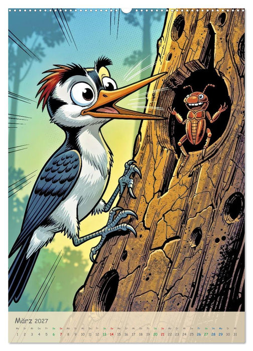 Lustige Buntspechte - Comic (CALVENDO Premium Wandkalender 2027)