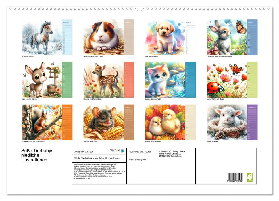 Süße Tierbabys - niedliche Illustrationen (CALVENDO Wandkalender 2027)