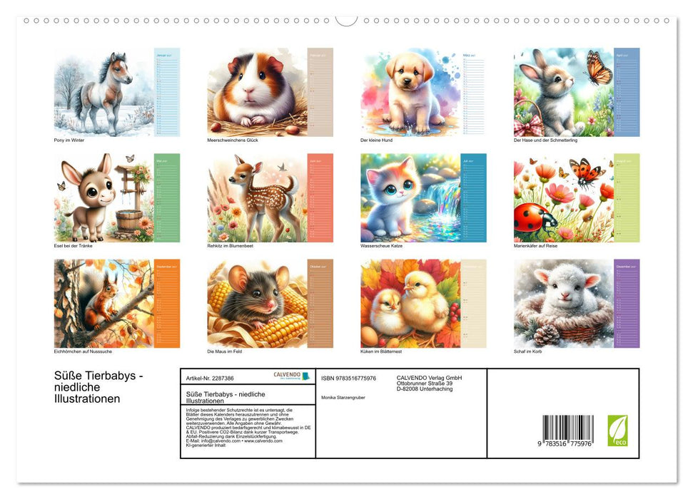 Süße Tierbabys - niedliche Illustrationen (CALVENDO Premium Wandkalender 2027)