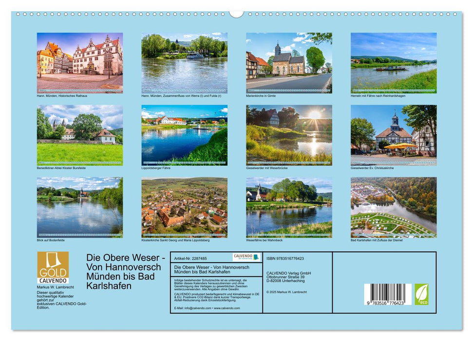 Die Obere Weser - Von Hannoversch Münden bis Bad Karlshafen (CALVENDO Premium Wandkalender 2027)
