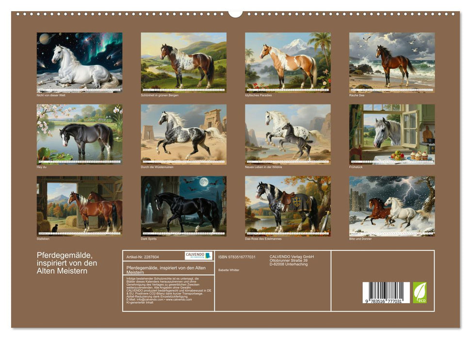Pferdegemälde, inspiriert von den Alten Meistern (CALVENDO Premium Wandkalender 2027)
