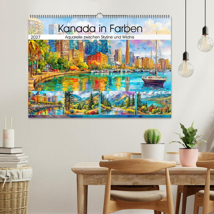 Kanada in Farben. Aquarelle zwischen Skyline und Wildnis (CALVENDO Wandkalender 2027)