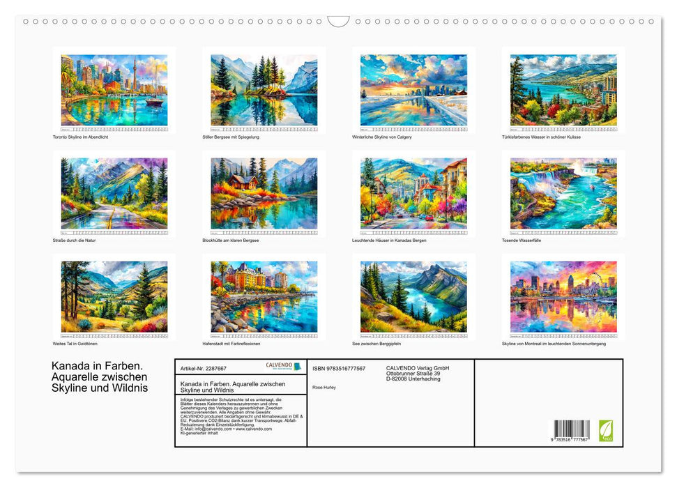 Kanada in Farben. Aquarelle zwischen Skyline und Wildnis (CALVENDO Wandkalender 2027)