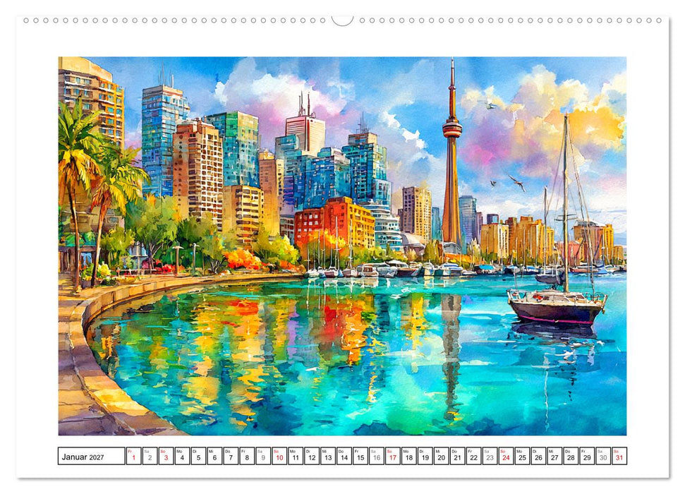 Kanada in Farben. Aquarelle zwischen Skyline und Wildnis (CALVENDO Wandkalender 2027)