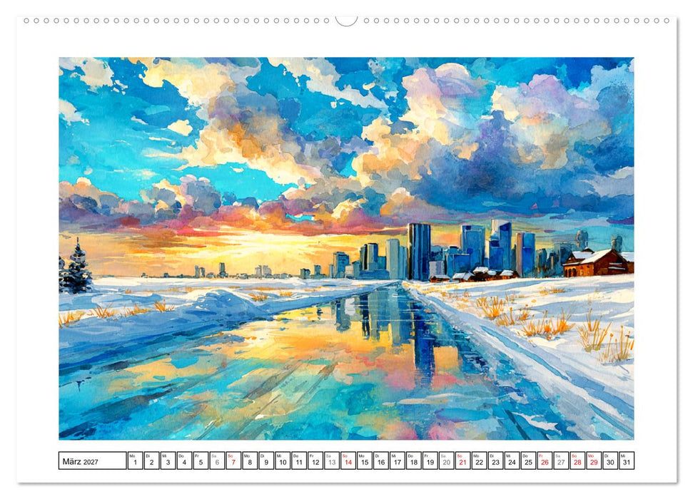 Kanada in Farben. Aquarelle zwischen Skyline und Wildnis (CALVENDO Wandkalender 2027)
