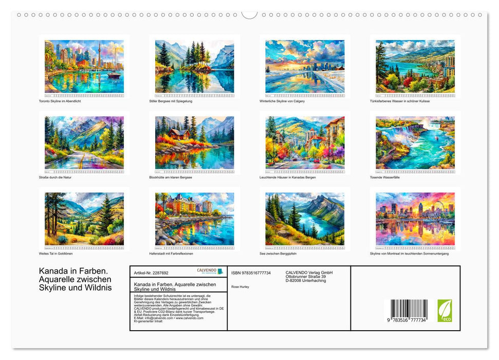 Kanada in Farben. Aquarelle zwischen Skyline und Wildnis (CALVENDO Premium Wandkalender 2027)