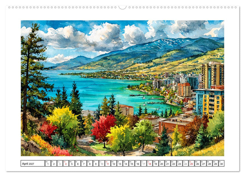 Kanada in Farben. Aquarelle zwischen Skyline und Wildnis (CALVENDO Premium Wandkalender 2027)