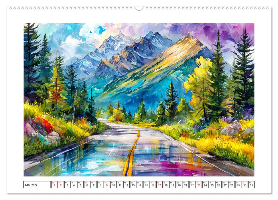 Kanada in Farben. Aquarelle zwischen Skyline und Wildnis (CALVENDO Premium Wandkalender 2027)