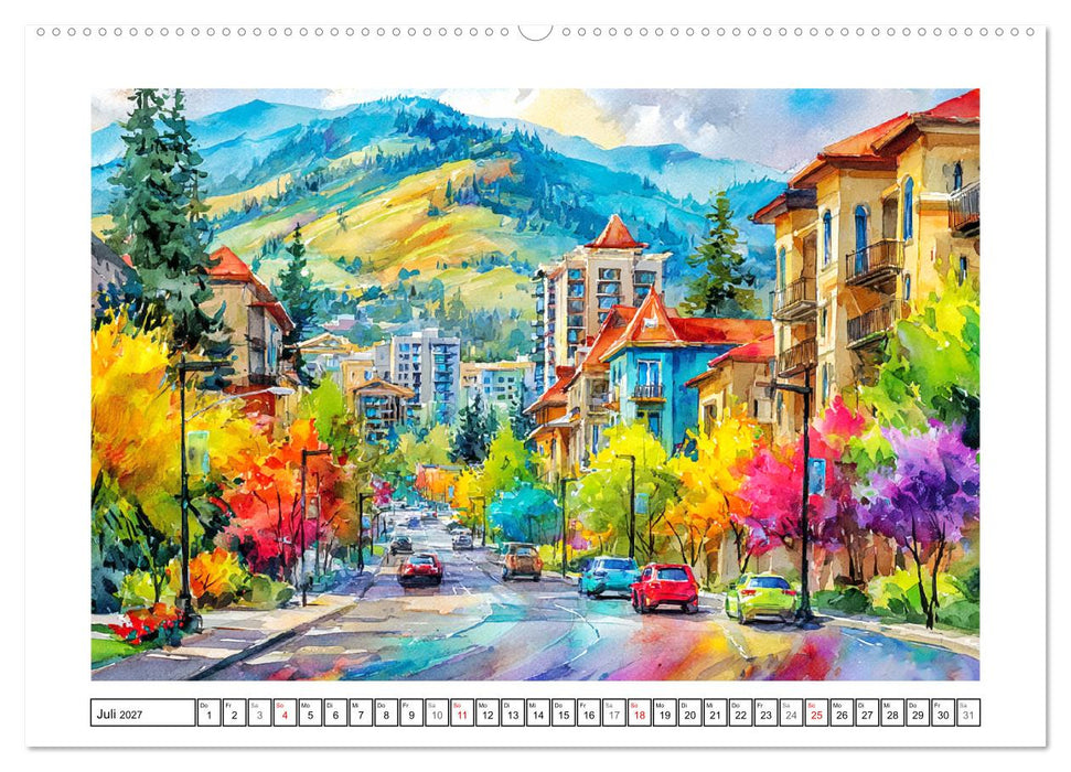 Kanada in Farben. Aquarelle zwischen Skyline und Wildnis (CALVENDO Premium Wandkalender 2027)