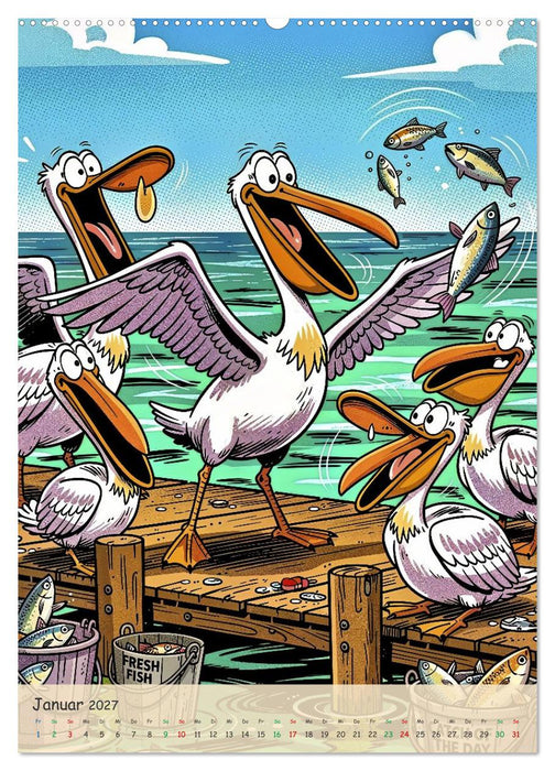 Lustige Pelikane - Comic (CALVENDO Premium Wandkalender 2027)