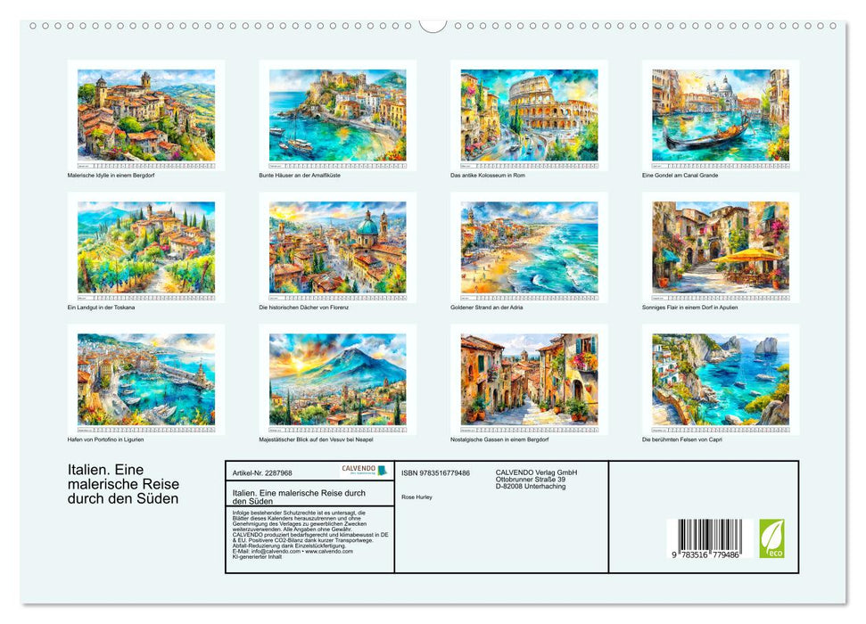 Italien. Eine malerische Reise durch den Süden (CALVENDO Premium Wandkalender 2027)