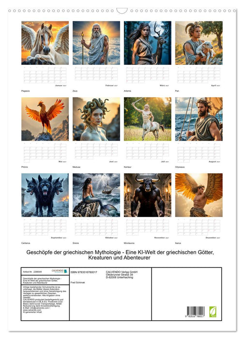 Geschöpfe der griechischen Mythologie - Eine KI-Welt der griechischen Götter, Kreaturen und Abenteurer (CALVENDO Wandkalender 2027)