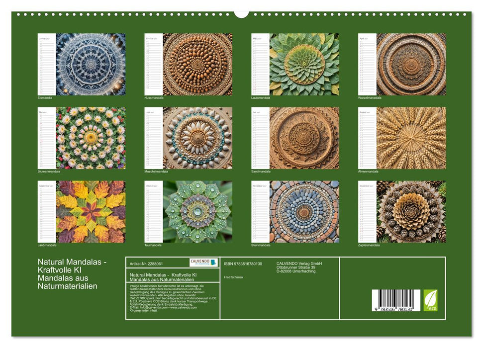 Natural Mandalas - Kraftvolle KI Mandalas aus Naturmaterialien (CALVENDO Premium Wandkalender 2027)