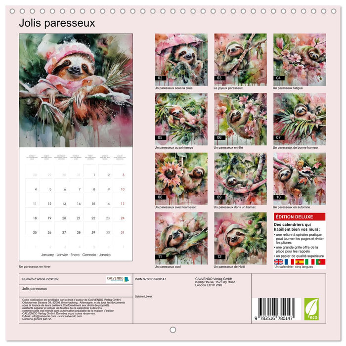 Jolis paresseux (CALVENDO Calendrier mensuel 2027)
