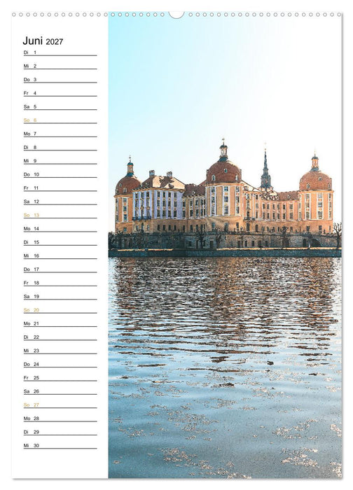 Sachsens Burgen und Schlösser - Beschreibbarer Kalender mit Ortsangaben (CALVENDO Premium Wandkalender 2027)