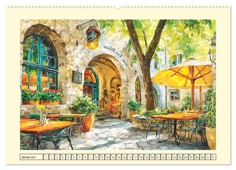 Gastgarten Idylle. Sommerliche Freude im Aquarellstil (CALVENDO Wandkalender 2027)