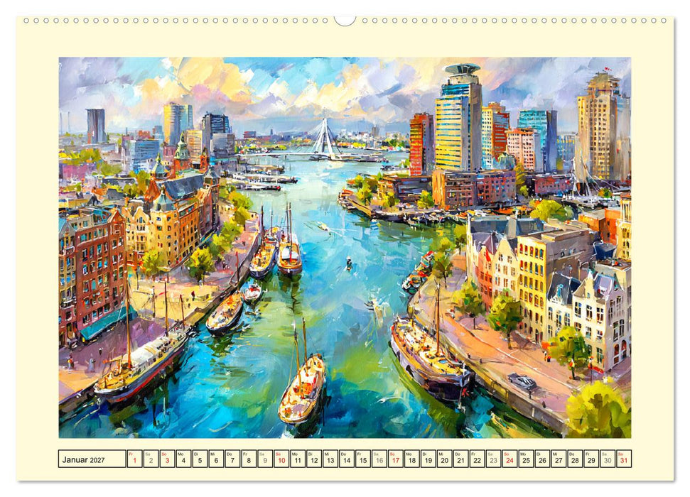 Niederlande. Aquarelle zwischen Grachten und Tulpenfeldern (CALVENDO Wandkalender 2027)