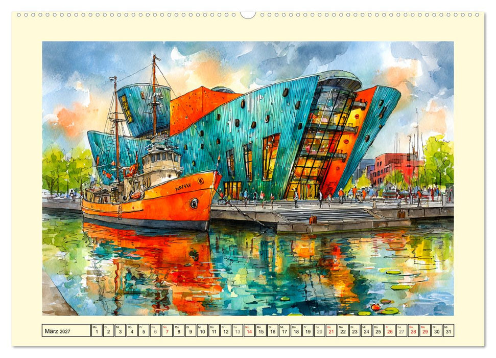 Niederlande. Aquarelle zwischen Grachten und Tulpenfeldern (CALVENDO Wandkalender 2027)