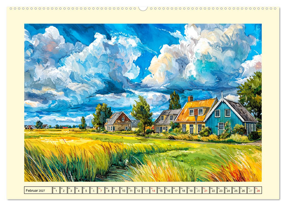 Niederlande. Aquarelle zwischen Grachten und Tulpenfeldern (CALVENDO Premium Wandkalender 2027)