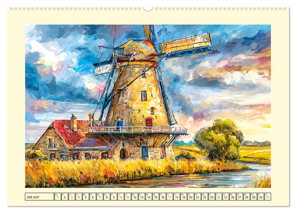 Niederlande. Aquarelle zwischen Grachten und Tulpenfeldern (CALVENDO Premium Wandkalender 2027)