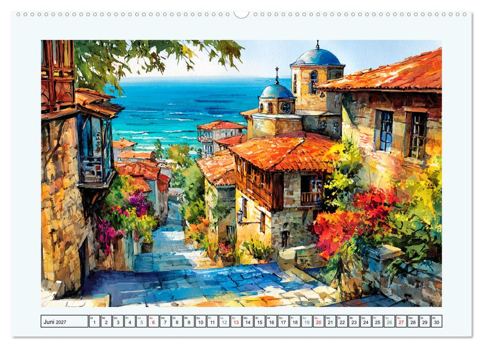 Bulgarien. Künstlerische Aquarelle zwischen Altstadt und Meer (CALVENDO Wandkalender 2027)