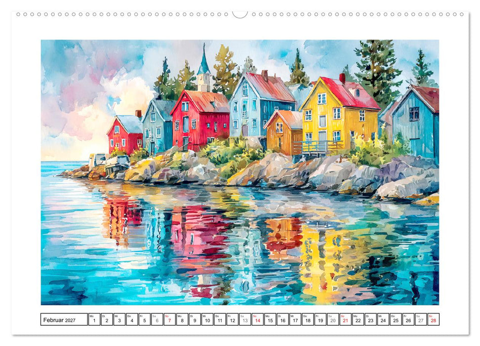 Norwegen. Künstlerische Aquarelle aus dem hohen Norden (CALVENDO Premium Wandkalender 2027)