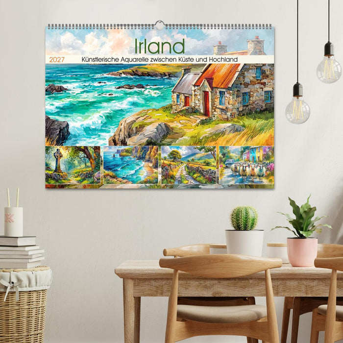 Irland. Künstlerische Aquarelle zwischen Küste und Hochland (CALVENDO Wandkalender 2027)
