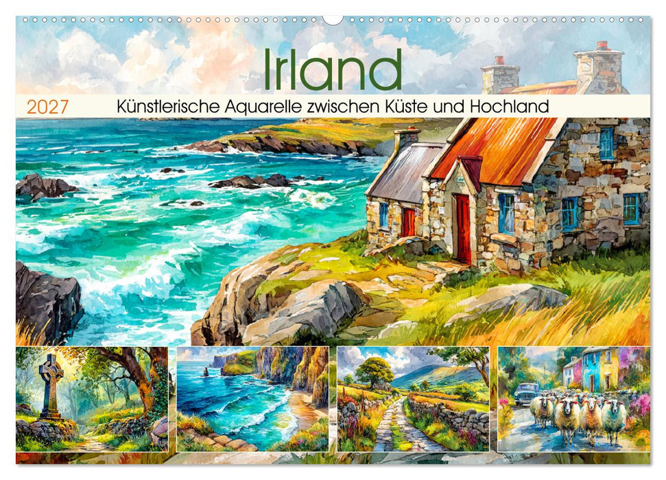 Irland. Künstlerische Aquarelle zwischen Küste und Hochland (CALVENDO Wandkalender 2027)