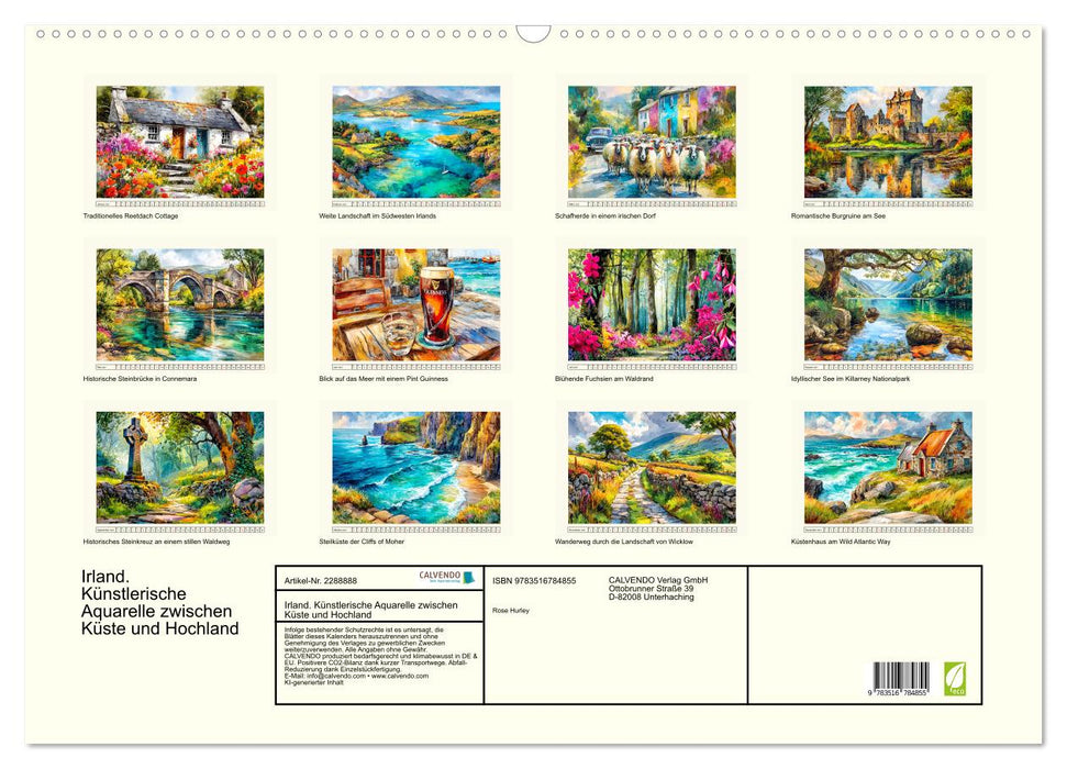 Irland. Künstlerische Aquarelle zwischen Küste und Hochland (CALVENDO Wandkalender 2027)