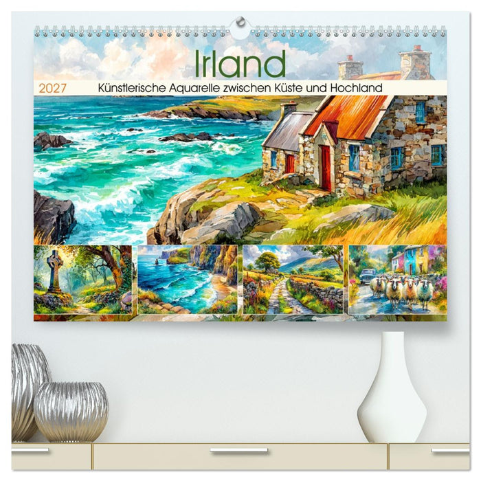 Irland. Künstlerische Aquarelle zwischen Küste und Hochland (CALVENDO Premium Wandkalender 2027)