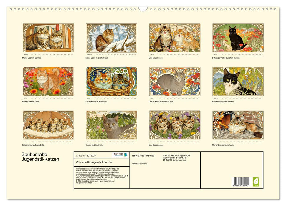 Zauberhafte Jugendstil-Katzen (CALVENDO Wandkalender 2027)