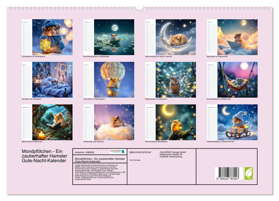 Mondpfötchen - Ein zauberhafter Hamster Gute-Nacht-Kalender (CALVENDO Premium Wandkalender 2027)
