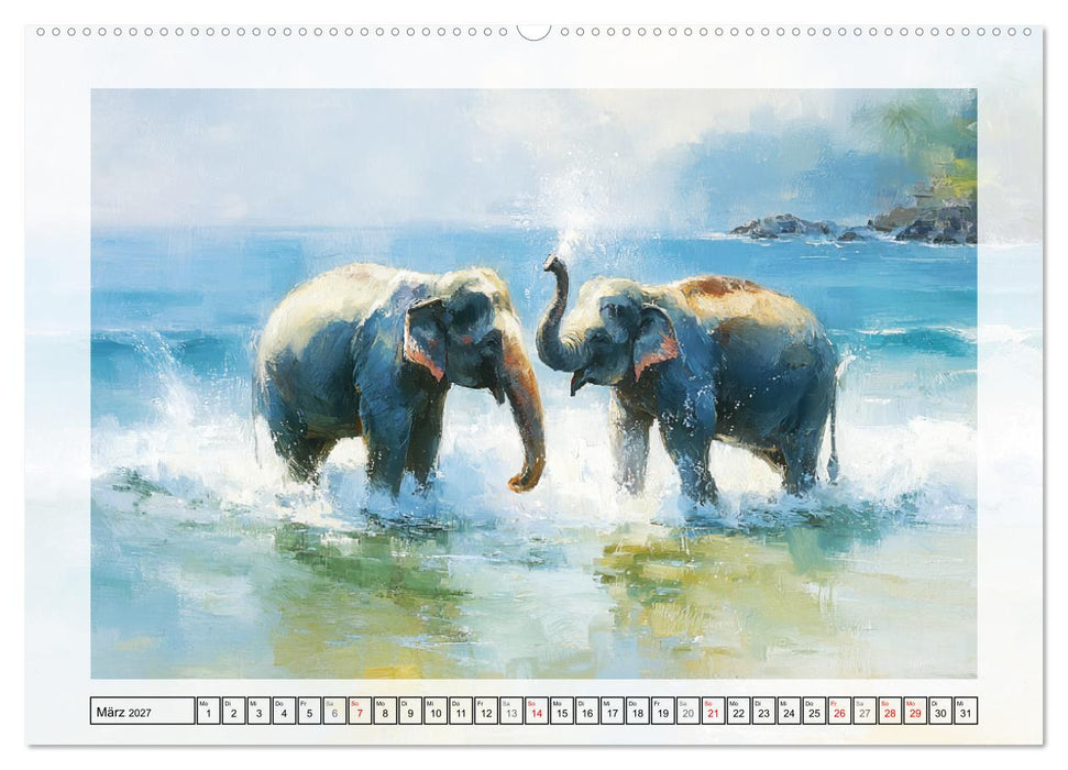 Elefanten am Strand. Zwischen Wellen, Sonne und Sand (CALVENDO Premium Wandkalender 2027)