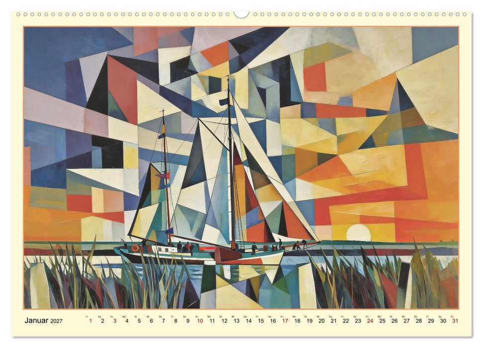Segelschiffe im Stil des Kubismus (CALVENDO Premium Wandkalender 2027)