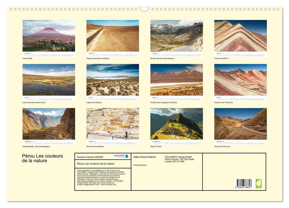 Pérou Les couleurs de la nature (CALVENDO Calendrier mensuel 2027)