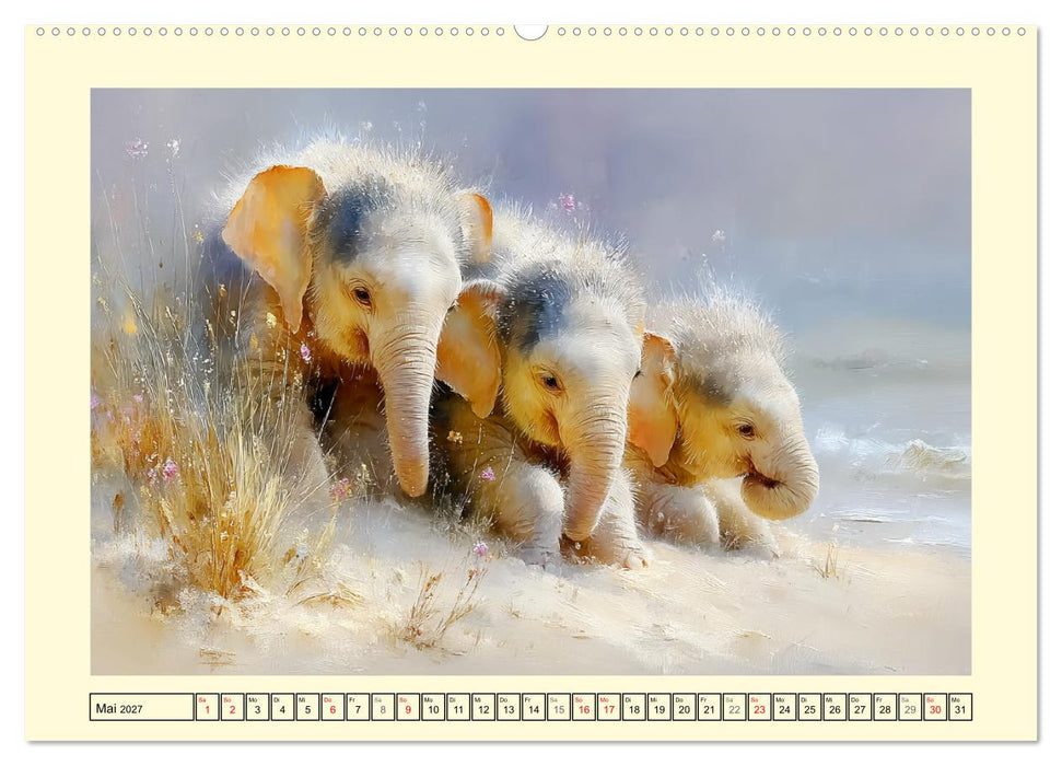 Sommerträume. Elefantenkinder am Meer (CALVENDO Wandkalender 2027)