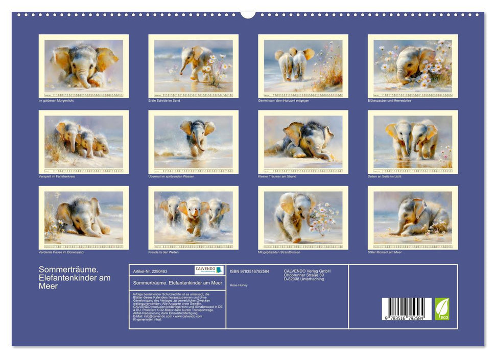 Sommerträume. Elefantenkinder am Meer (CALVENDO Premium Wandkalender 2027)