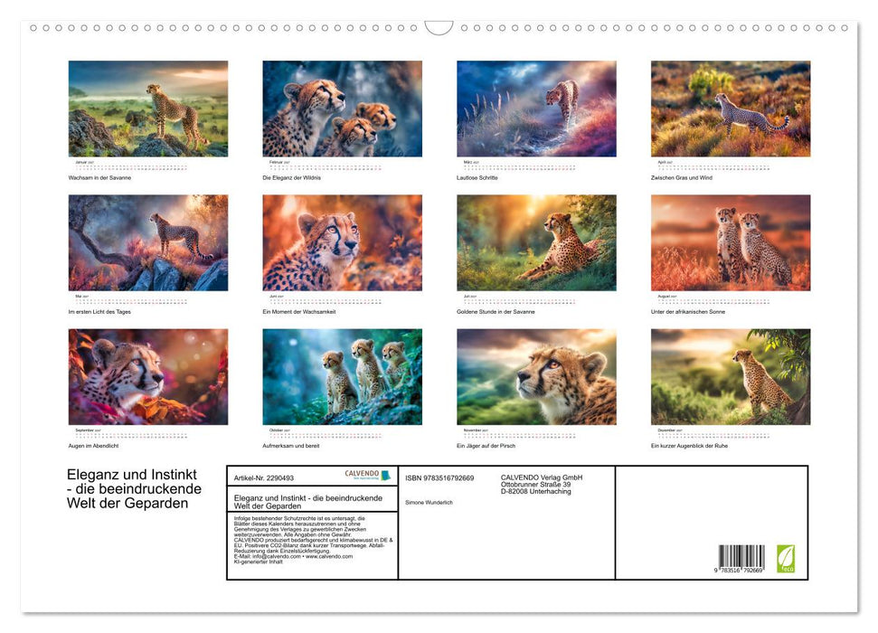 Eleganz und Instinkt - die beeindruckende Welt der Geparden (CALVENDO Wandkalender 2027)