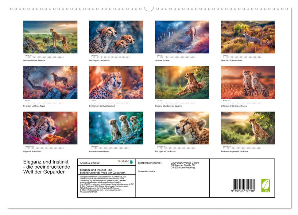 Eleganz und Instinkt - die beeindruckende Welt der Geparden (CALVENDO Premium Wandkalender 2027)