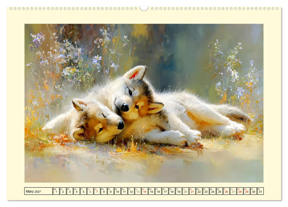 Waldseelen. Verspielte Wölfe im Licht der Natur (CALVENDO Wandkalender 2027)