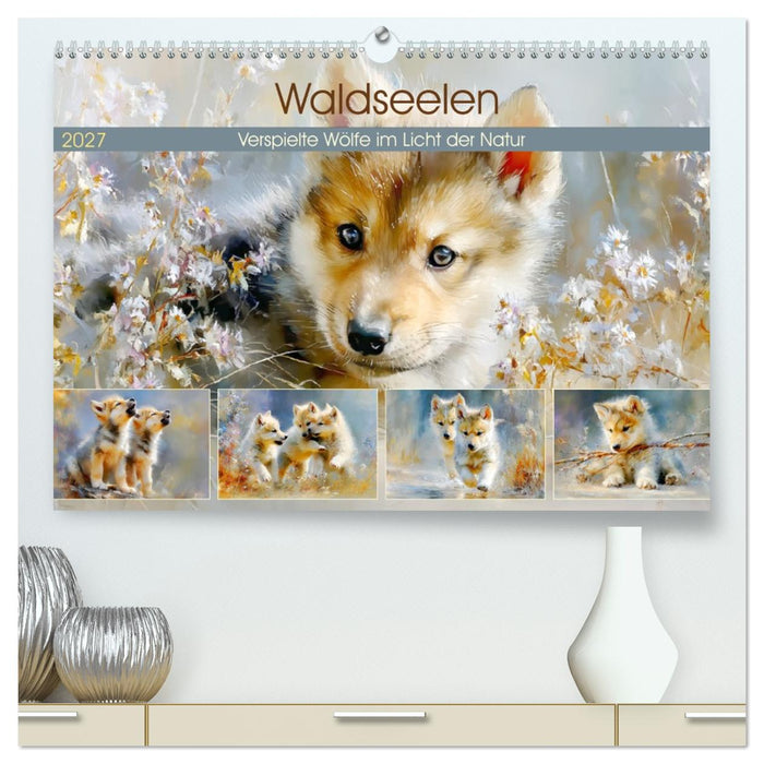 Waldseelen. Verspielte Wölfe im Licht der Natur (CALVENDO Premium Wandkalender 2027)