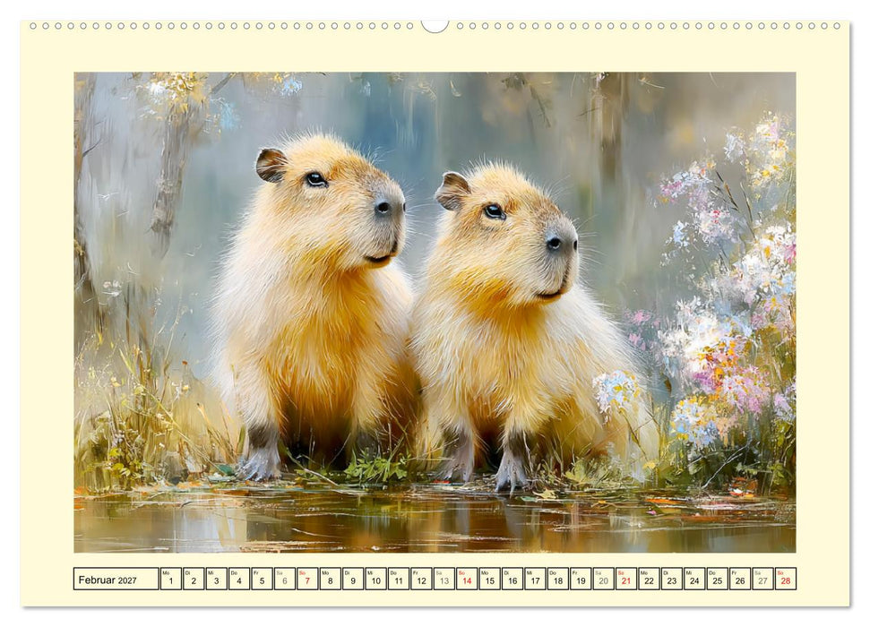 Capybaras. Zarte Momente zwischen Wasser und Wiesen (CALVENDO Wandkalender 2027)