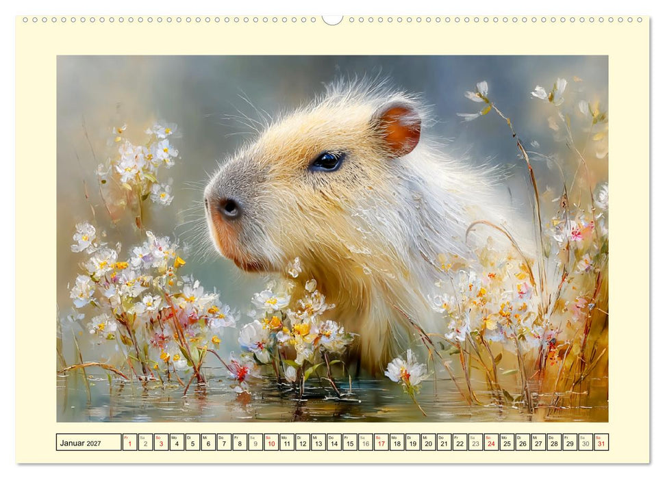 Capybaras. Zarte Momente zwischen Wasser und Wiesen (CALVENDO Premium Wandkalender 2027)