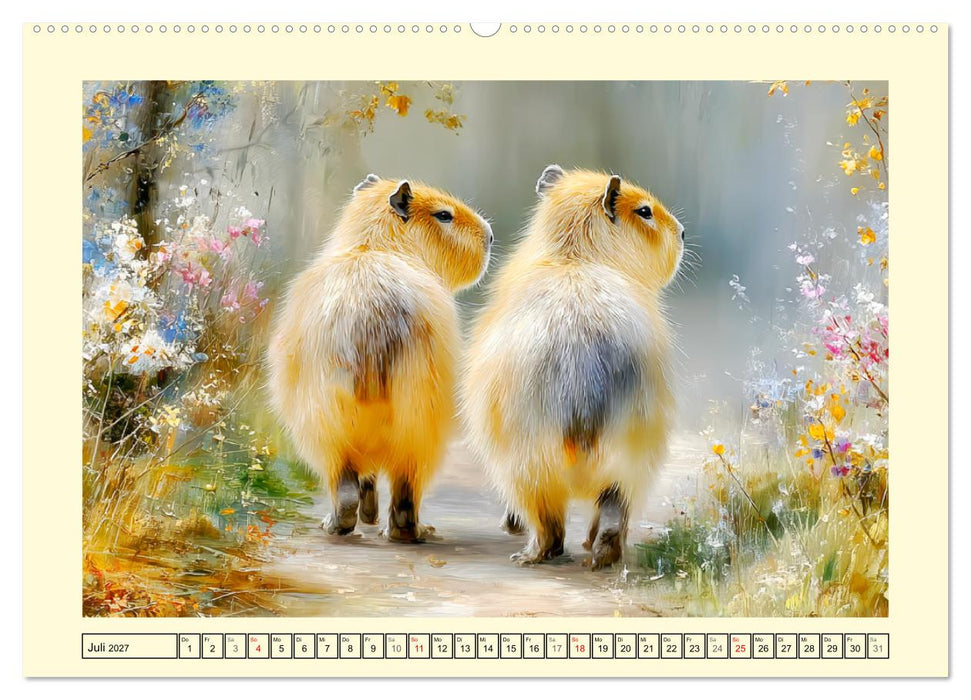 Capybaras. Zarte Momente zwischen Wasser und Wiesen (CALVENDO Premium Wandkalender 2027)