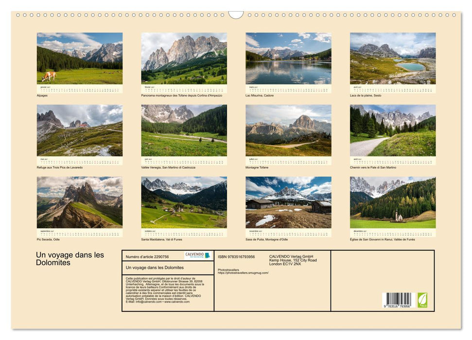 Un voyage dans les Dolomites (CALVENDO Calendrier mensuel 2027)