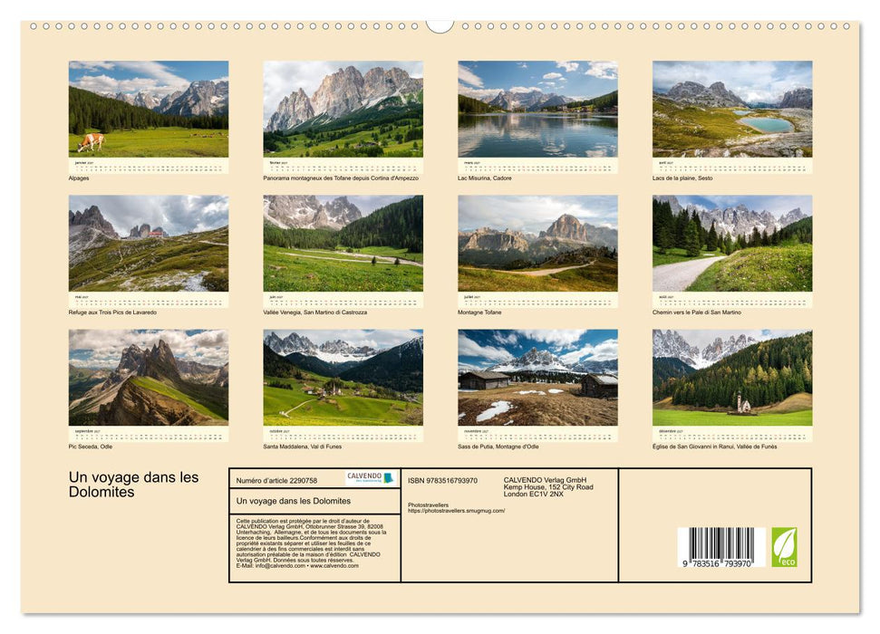 Un voyage dans les Dolomites (CALVENDO Calendrier supérieur 2027)