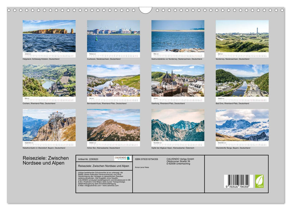 Reiseziele: Zwischen Nordsee und Alpen (CALVENDO Wandkalender 2027)