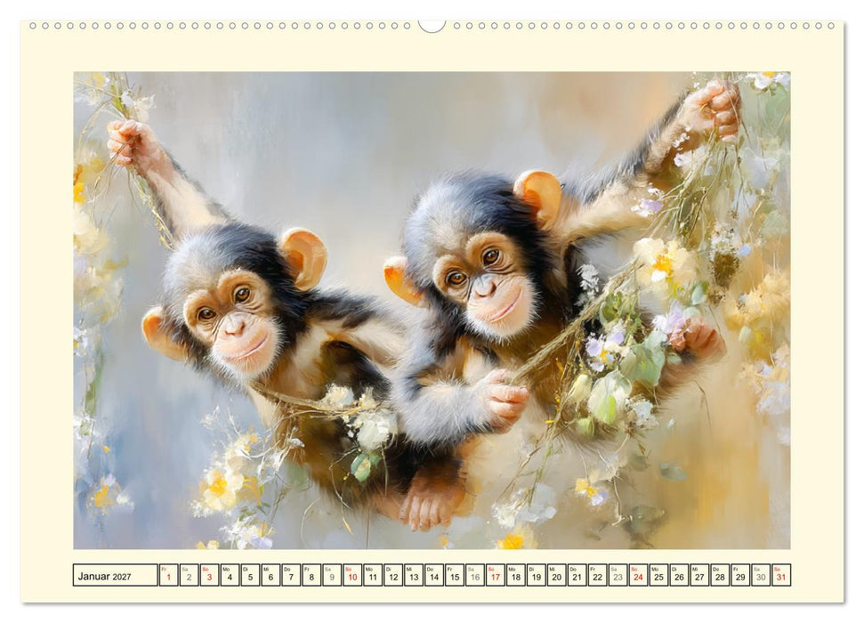 Schimpansen. Freude und Abenteuer im Dschungelreich (CALVENDO Premium Wandkalender 2027)