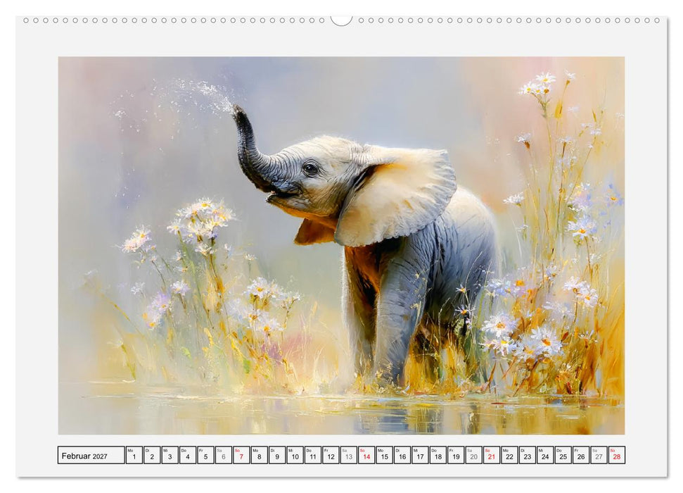Elefanten. Graue Riesenbabys im Grasland (CALVENDO Wandkalender 2027)